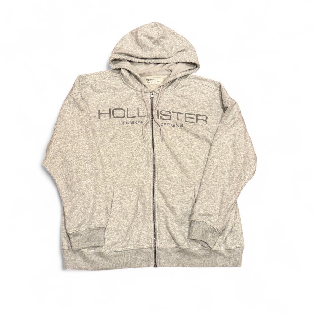 Hollister Original Designs Gray Full Zip Hoodie Baggy Fit Mens M